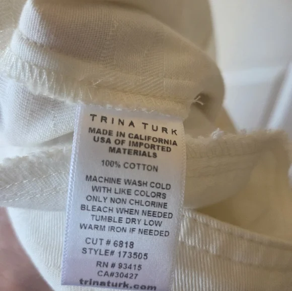 TRINA TURK Reyne White Textured Pants 6 NWT Wide Leg Mid Rise $292